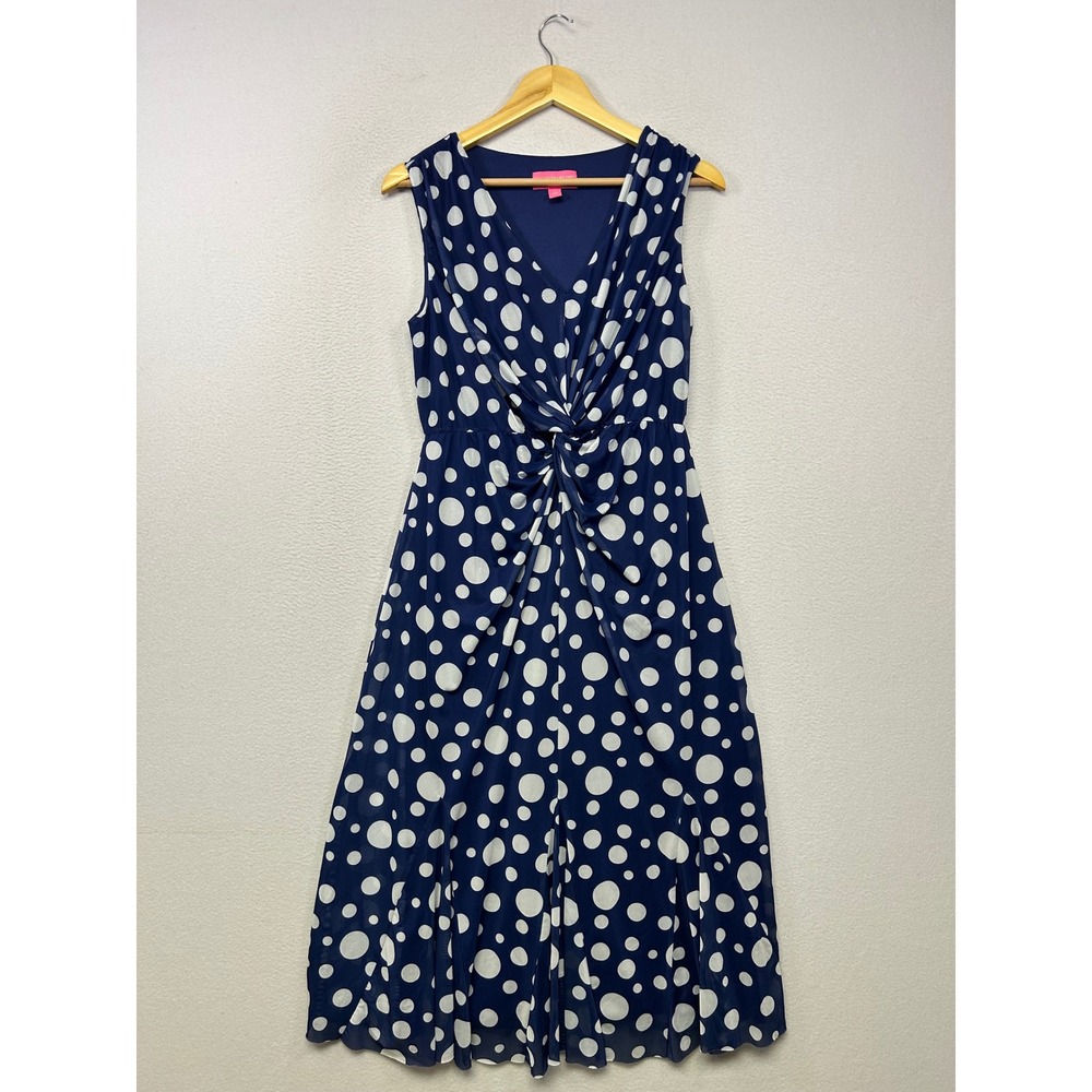 Retro Isaac Mizrahi Live! Women S Navy Blue Polka Dot Twist Front Midi Dress